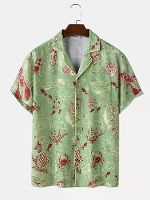 ChArmkpR Heren Shirt Allover Marine Leven Print Reverskraag Korte Mouw Shirts Zomer Vakantie Strand Shirts