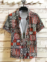 ChArmkpR Heren Shirt Etnisch Geometrisch Patroon Kraag Korte Mouwen Shirts