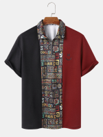 Heren Smile Face & geometrische print patchwork golfshirts met korte mouwen