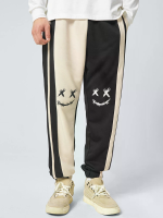 ChArmkpR Heren Sweatpants met Lachgezicht Print en Contrast Patchwork