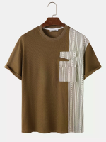 ChArmkpR Heren T shirts Geometrisch Patroon Patchwork Flap Pocket Korte Mouw T shirts