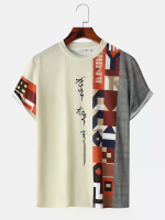 ChArmkpR Heren T shirts Kleurrijke Geometrische Print Patchwork Ronde Hals Korte Mouw T shirts