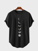ChArmkpR Heren T shirts met Cartoon Kat Print en Gebogen Zoom