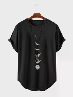 ChArmkpR Heren T shirts met gebogen zoom en kattenopdruk