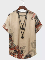 ChArmkpR heren T shirts met korte mouwen met etnische print