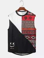 ChArmkpR Heren Tanktop Patchwork Etnisch Geometrisch Patroon Curved Hem Tanks