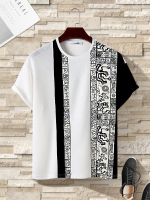ChArmkpR Heren Tribal Patroon Patchwork Gebreide Korte Mouw T Shirts