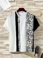 ChArmkpR Heren Tribal Patroon Patchwork Gebreide T shirts