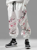 ChArmkpR Herenbroek Japanse Bloemenprint Touwsluiting Taille Losse Elastische Mouw Broek