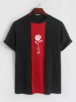 ChArmkpR Japanse Rozenprint Patchwork T shirts