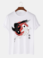 Mannen Chinese Yin Yang Karp Print Crew Neck Korte Mouw T Shirts