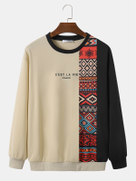 ChArmkpR Mannen Etnisch Patroon Patchwork Lange Mouw Crew Neck Sweatshirts