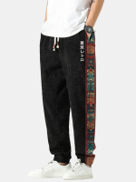 Mannen Japanse Totem Zijprint Ribfluwelen Loszittende Broek