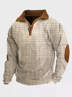 ChArmkpR Mannen Pullovers Hoods Contrast Patchwork Half Zip Wafel Brei Pullovers Sweatshirts