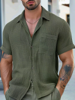 ChArmkpR Mannen Shirt Effen Casual Koordinatie Kraag Korte Mouw Shirts Zomer Casual Strand Shirts