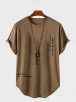 ChArmkpR Mannen T shirts Japanse Letterprint Gebogen Hem Casual Korte Mouwen T shirts