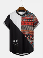 ChArmkpR Mannen T shirts Smile Geometrisch Etnisch Patroon Gebogen Zoom Korte Mouwen T shirts