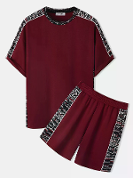ChArmkpR Mannen Tweedelige Kostuums Etnische Geometrische Piped Stitching Crew Neck Twee Stukken Outfit