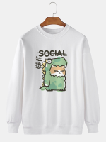 ChArmkpR Mens Cartoon Animal Graphic Crew Neck Daily Pullover Sweatshirts