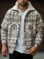 Mens Ethnic Geometrisch Print Pluizige Kraag Losse Jas