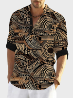 Mens Ethnic Totem Print Half Button Lange Mouw Henley Shirts