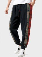 Mens Etnische Totem Print Patchwork Losse Trekkoord Taillebroek