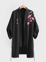 Mens Japanse Cherry Blossom Print open voorkant losse kimono's