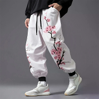 ChArmkpR Mens Japanse Kersenbloesem Print Losse Touwsluiting Taille Broeken