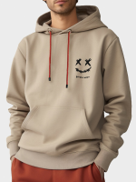 Mens Smile Face Print Kangaroo Pocket Casual Trekkoord Hoodies
