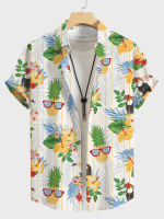 Mens tropische grappige ananas gestreepte print revers Hawaiian vakantie shirts