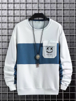 ChArmkpR Mense Smile Face Print Patchwork Ronde Hals Trui