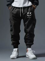 ChArmkpR Mouwenbroek Met Glimlachprint, Koord Taille, Loose Cargo Broek