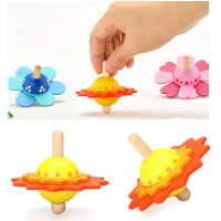Child Kid Baby Wooden Flower Shape Colorful Gyro Game Development Toys