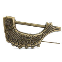Chinese Antique Old Style Retro Brass Padlock Jewelry Box Fish Pattern Lock With Key