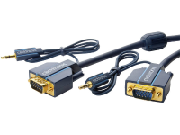 Clicktronic VGA / Jackplug Aansluitkabel [1x VGA stekker, Jackplug male 3.5 Mm   1x VGA stekker, Jackplug female 3.5 Mm] 7.5 M Blauw