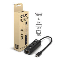 Club 3D USB C 5 Gbps naar 3 poorten USB Type A hub met Gigabit Ethernet adapter