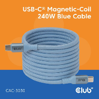 Club 3D USB C Magnetic Coil 240W PD3.1 Blue Cable, 2 meter kabel