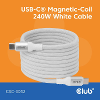 Club 3D USB C Magnetic Coil 240W PD3.1 White Cable, 2 meter kabel