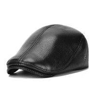 Collrown Heren Outdoor Leer Berets Vooruit Cap voor Herfst Winter Casual Platte Piekerige Hoed