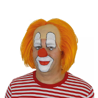 Carnaval verkleed pruik   Clown Bassie   oranje   heren