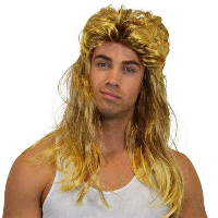 Carnaval verkleed pruik   Johnny   blond   lang haar en matje   heren   foute party