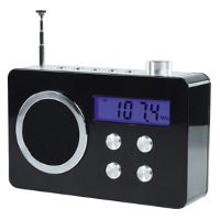 Compacte draagbare FM radio met ingang voor MP3 speler en telefoon