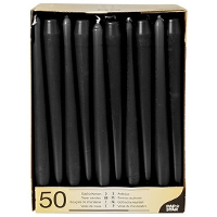 Dinerkaarsen/kandelaarkaarsen Mega pack   50x stuks   zwart   Gotisch   25 cm