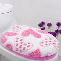 Coral Fleece Pink Heart Shape Closestool Mat Toilet Seat Cover Twinset