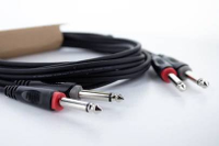 Cordial 14843 Jackplug Audio Aansluitkabel [2x Jackplug male 6,3 mm (mono)   2x Jackplug male 6,3 mm (mono)] 1 m Zwart PVC mantel, Tweelingkabel