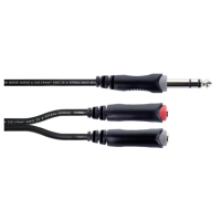 Cordial 14890 Jackplug Audio Y adapter [1x Jackplug male 6,3 mm (stereo)   2x Jackplug female 6,3 mm (mono)] 0.30 M Zwart PVC mantel, Tweelingkabel