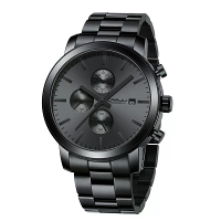 CRRJU Heren Chronograaf Horloge,Rvs Band Heren Horloge,Mode Waterdichte Zwarte Polshorloge met een Doos,Ideale Keuze voo