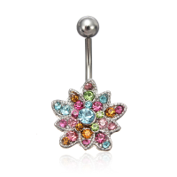 Crystal Flower Belly Button Piercing Navel Bar Body Jewelry