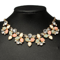 Crystal Flower Leaf Bib Statement Necklace Choker Metal Chain