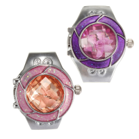 Crystal Flower Pattern Elastic Silver Women Ring Watch 2 Colors